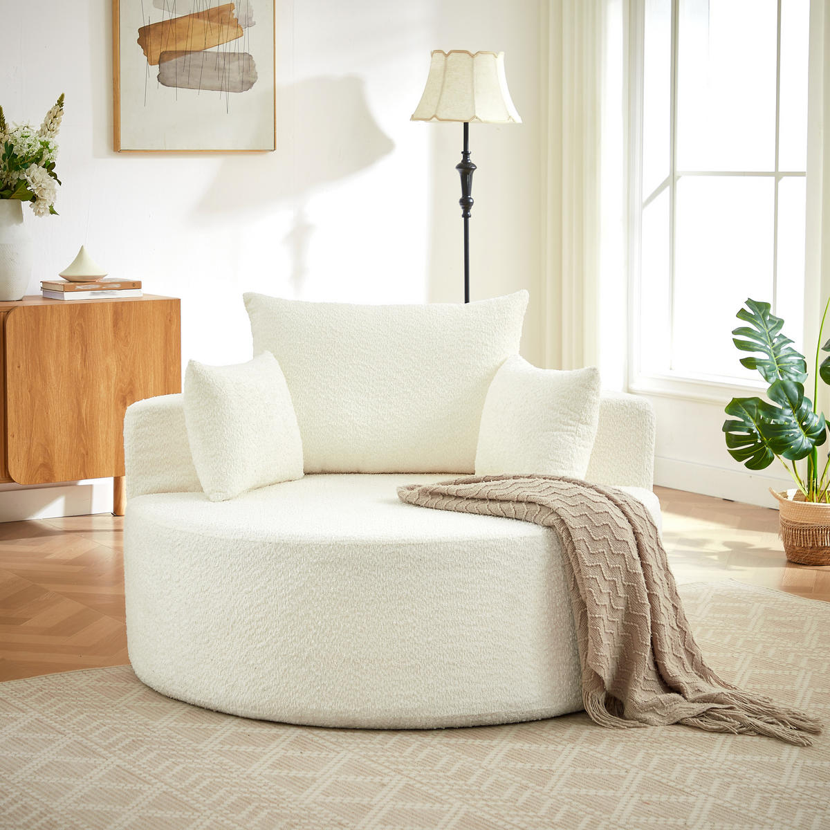 SCHLAFSESSEL Chenille Beige mit Rückenkissen - Beige, Textil (127/85/127cm) - WISHDOR