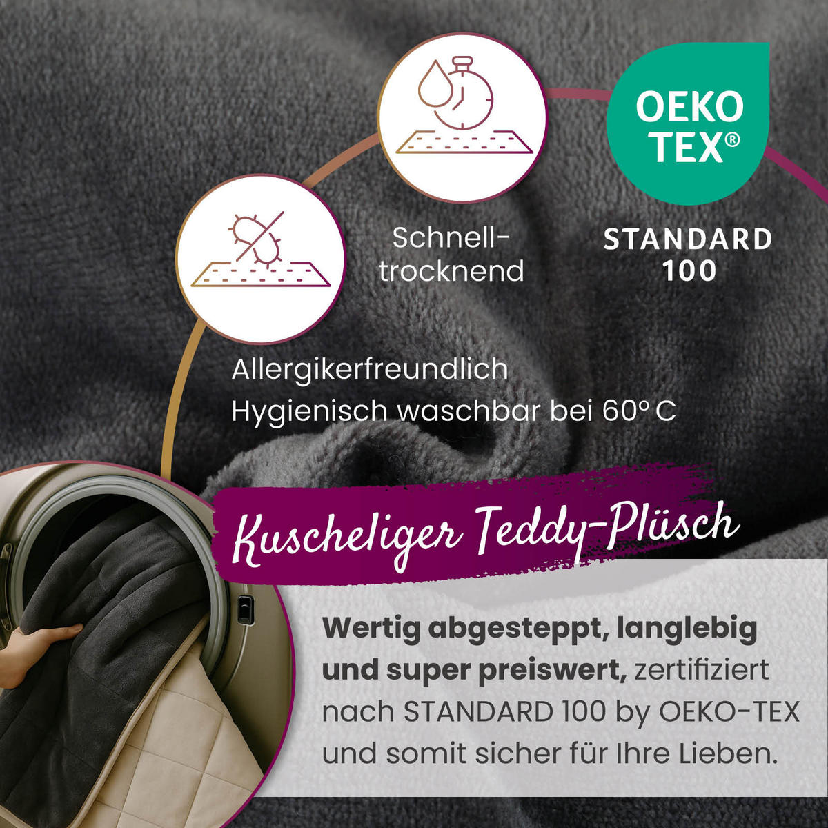 PLÜSCH Steppbett Bi-Color grau 135x200 - Grau, Textil (135/200cm) - wometo