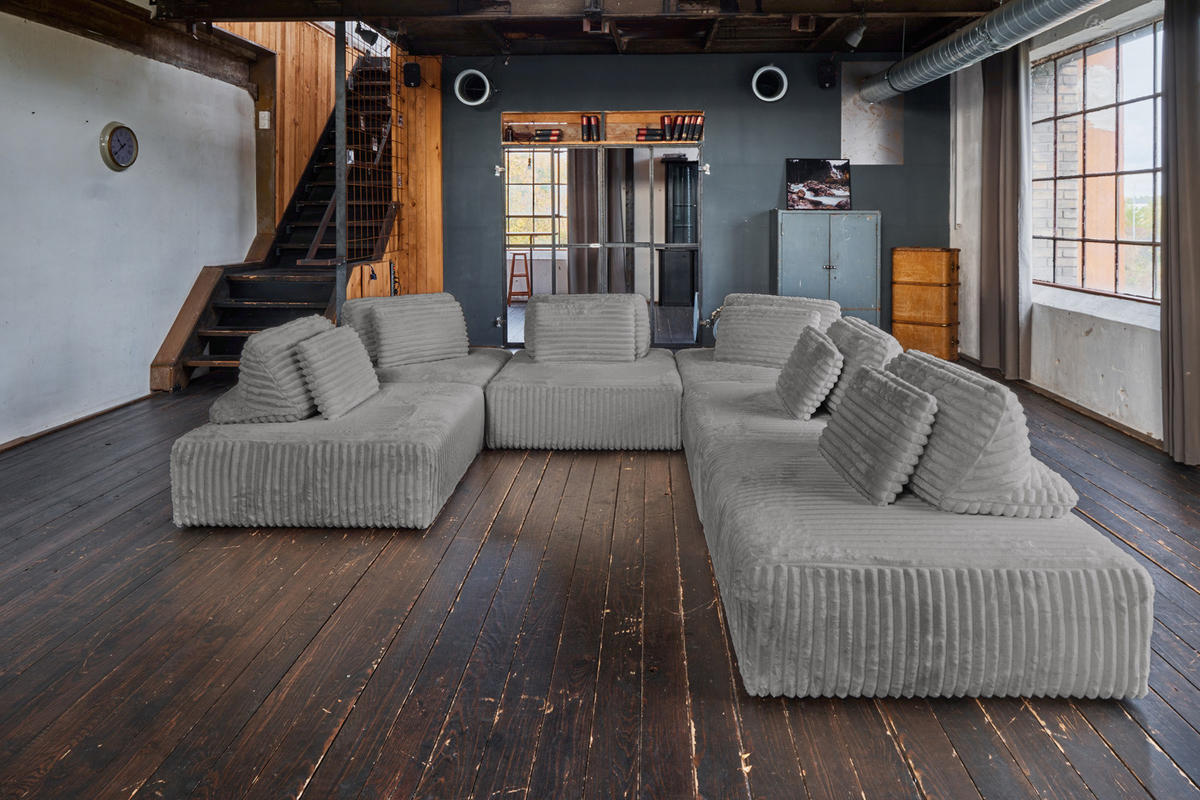 MODULSOFA WIOLO SOFT 6 MODULE 6 KISSEN Grau Cord - Schwarz/Grau, Kunststoff/Textil (333/84/333cm) - KAWOLA