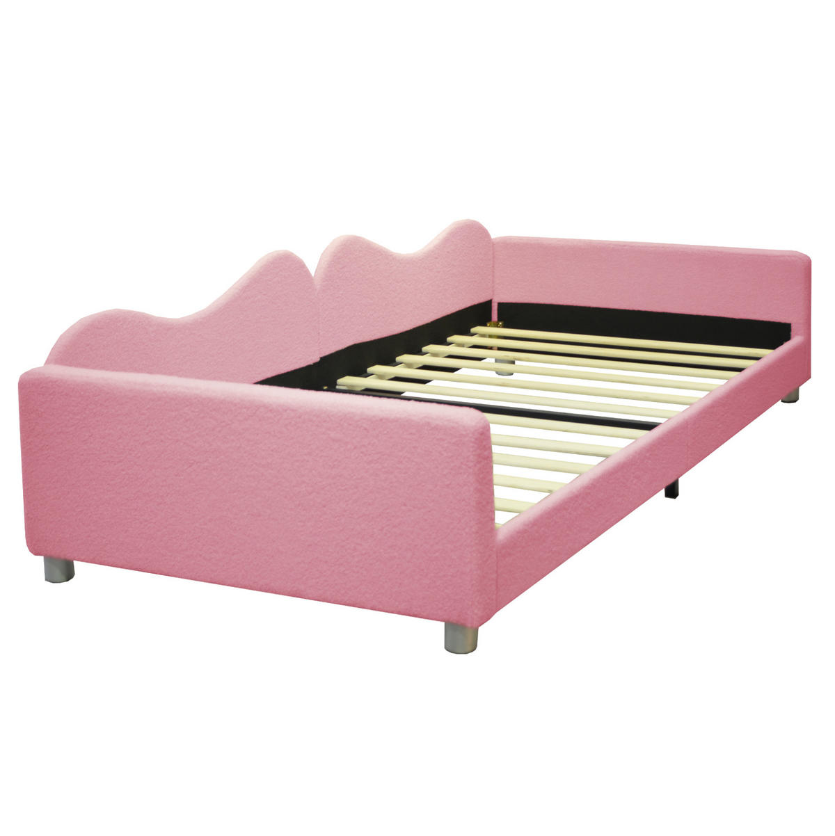 KINDEREINZELBETTEN aus Teddystoff 90x200 cm in Rosa mit Rückenlehne - Rosa, Textil (90/200cm) - Modfu