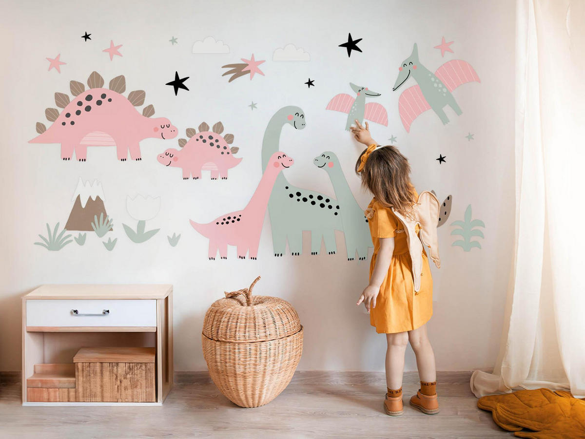 WANDAUFKLEBER 130x208cm - Dinosaurier wilde Vegetation - Multicolor, Kunststoff (130/208/0.1cm) - Wallfluent