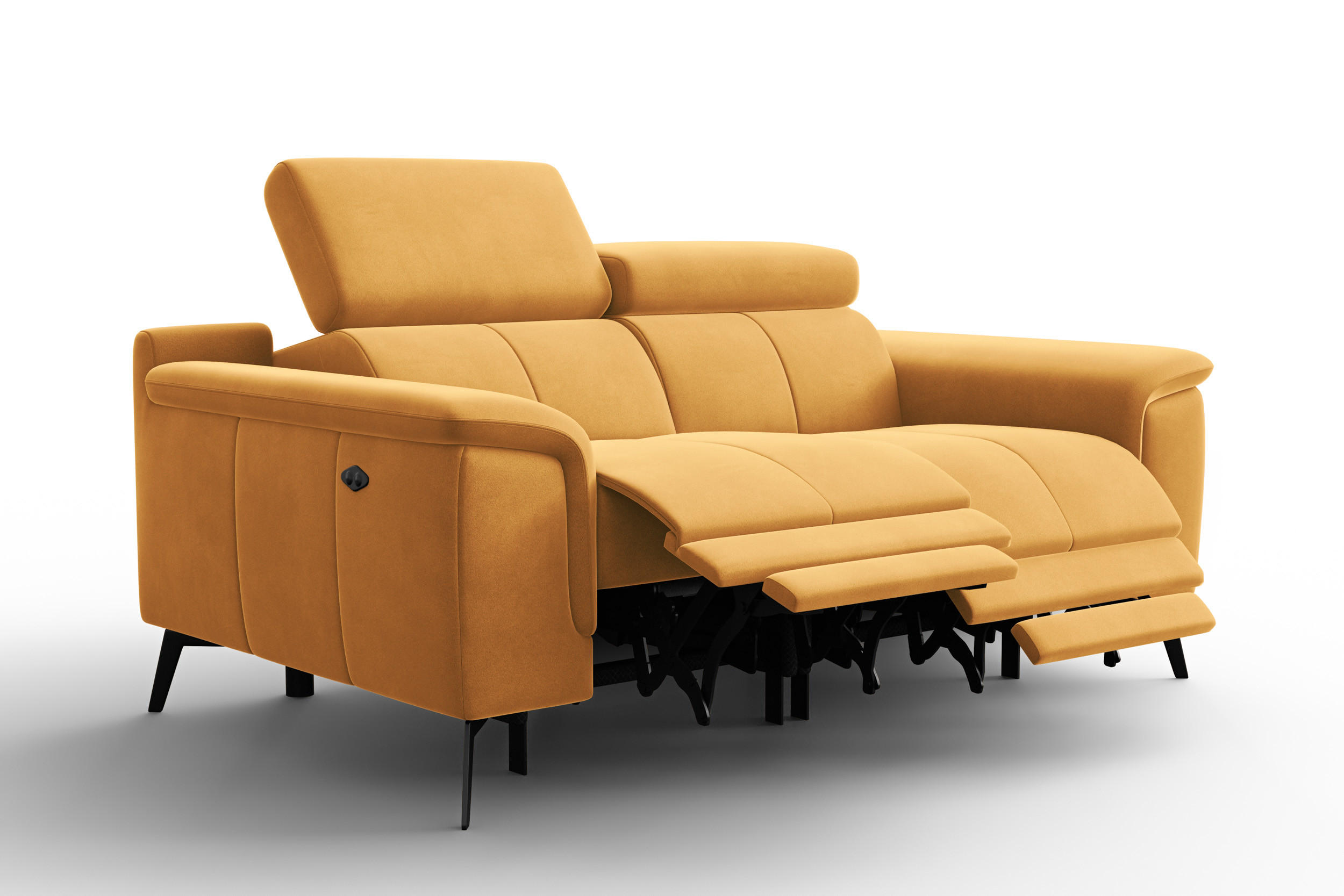 SOFA RELAX FIERO 2-Sitzer, Gelber Veloursstoff - Gelb/Schwarz, Holz/Textil (170/82/103cm) - Courtois Laville