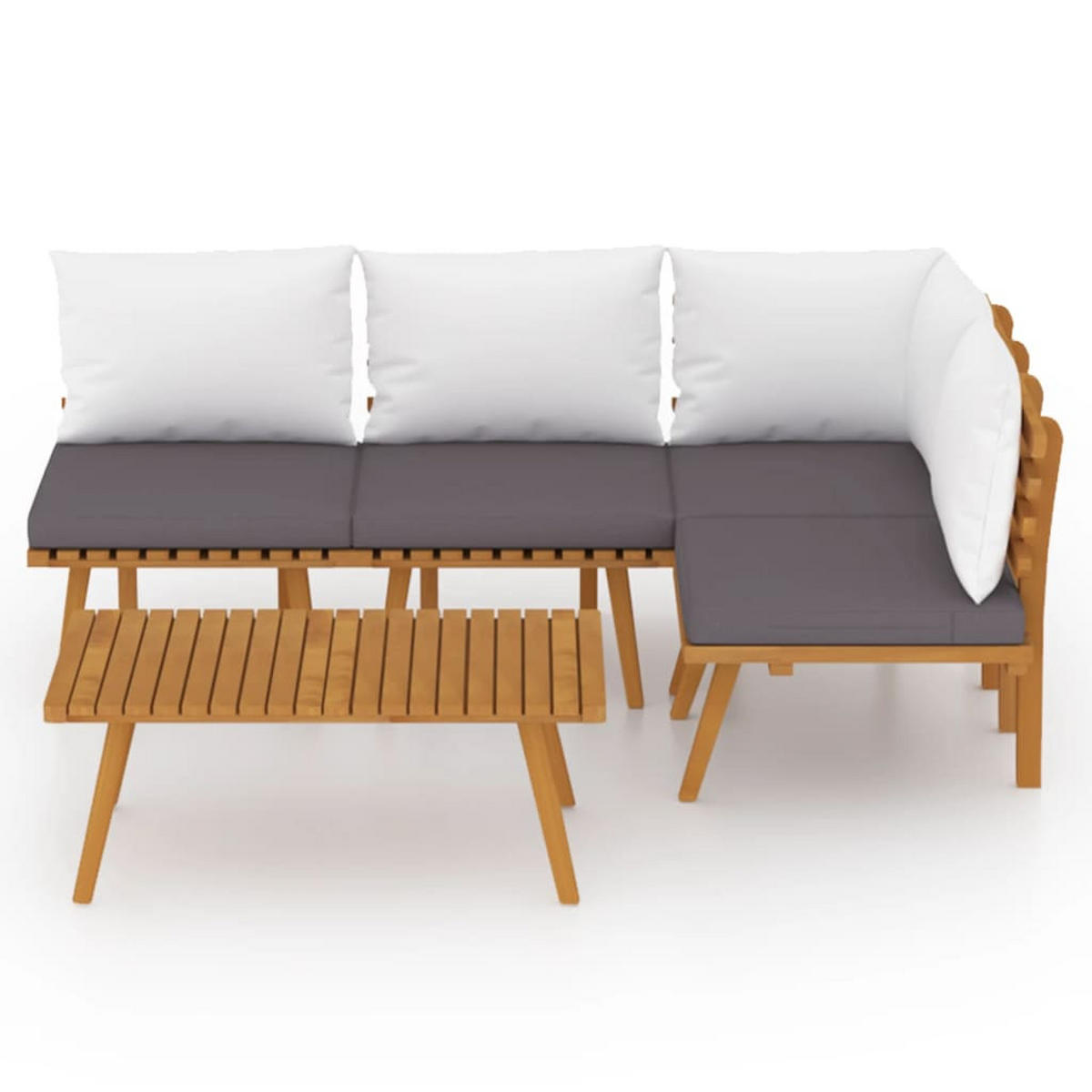 GARTEN-LOUNGE-SET 5-teilig Mit Kissen Massivholz Akazie - Dunkelgrau/Braun, Holz/Textil - vidaXL