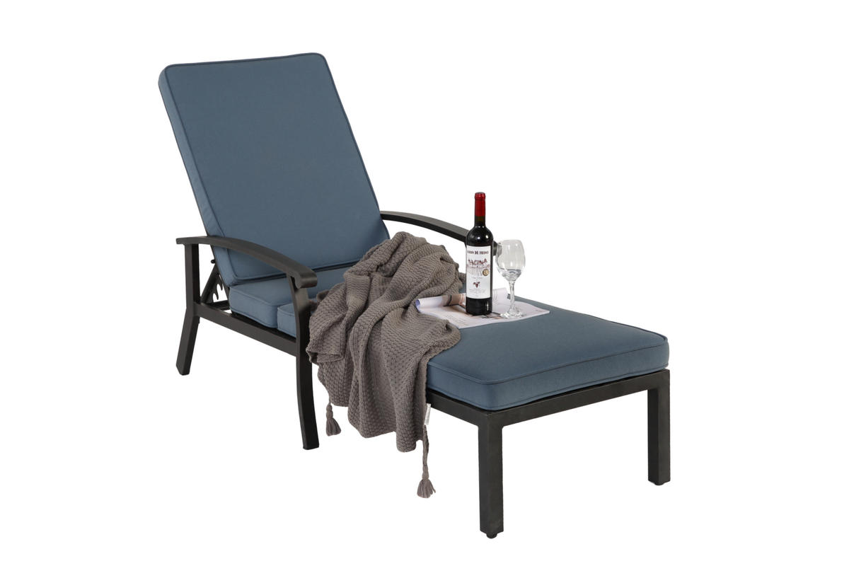 LOUNGE STUHL Patio Stuhl mit Baumwollkissen Blau 2-tlg - Blau, Metall (58/100/204cm) - ComfortXL