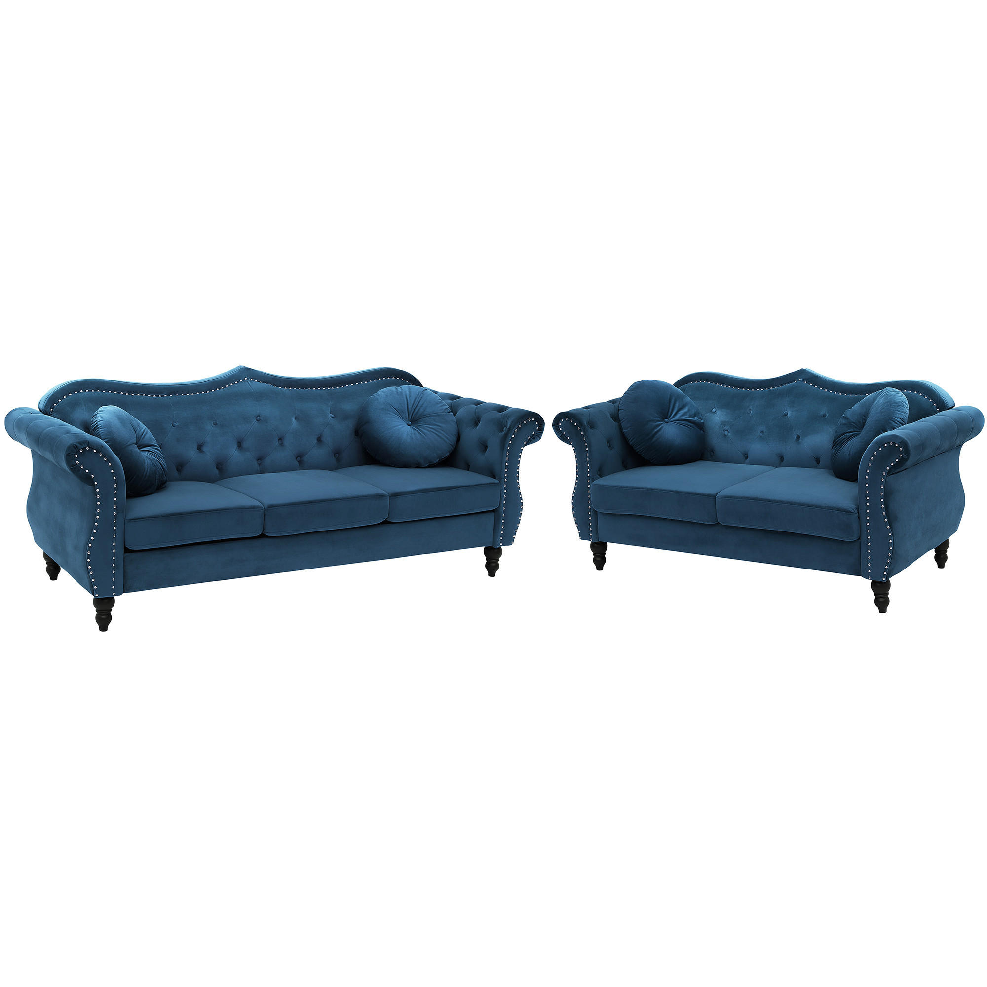 5-SITZER SOFA SET Samtstoff Blau Skien - Blau, Textil (200/91/83cm) - Beliani