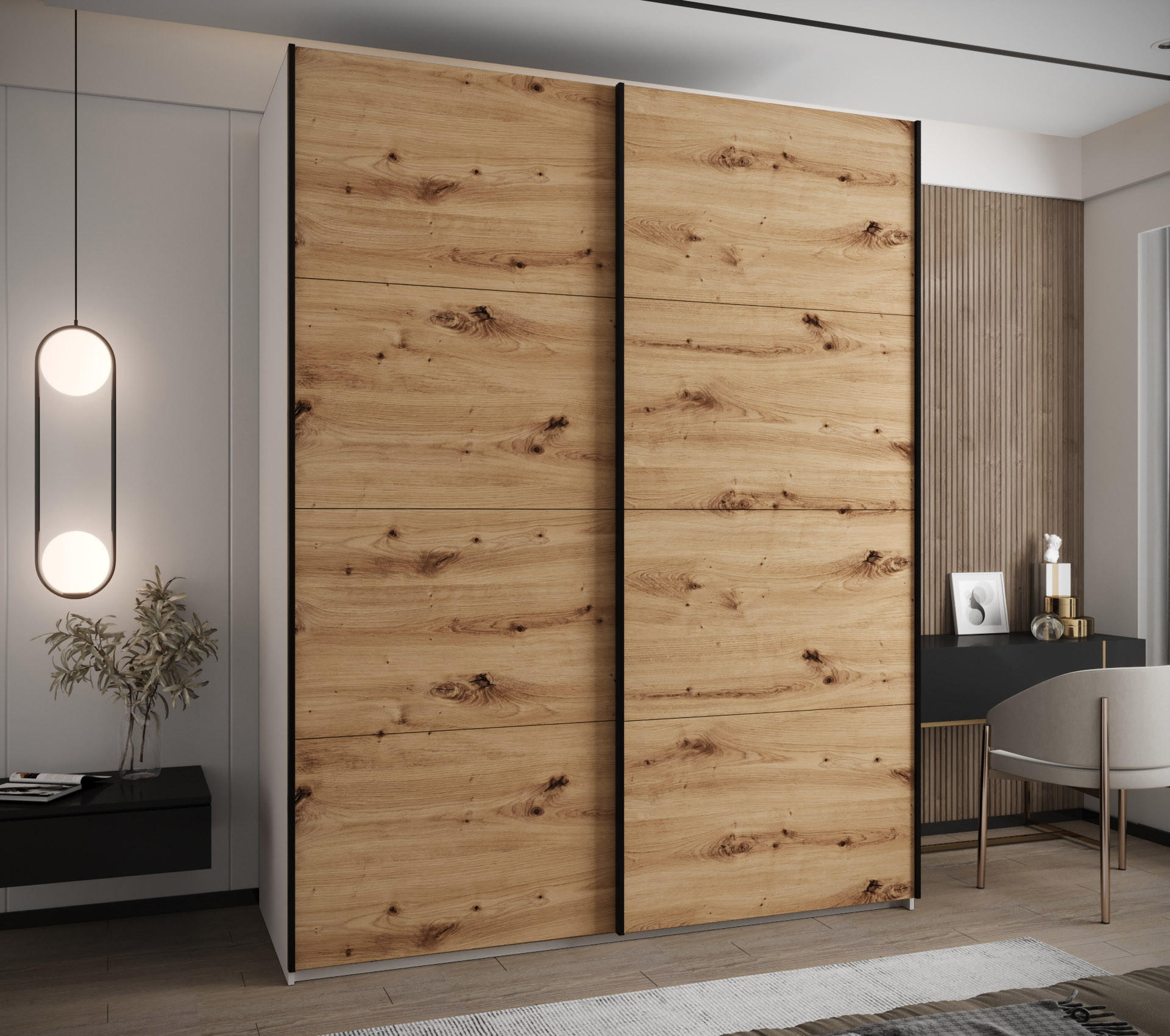 SCHWEBETÜRENSCHRANK 245,5/190/64 2-türig - Schwarz/Eiche Artisan, Holz/Metall (190/245/64cm) - Abiks Möbel