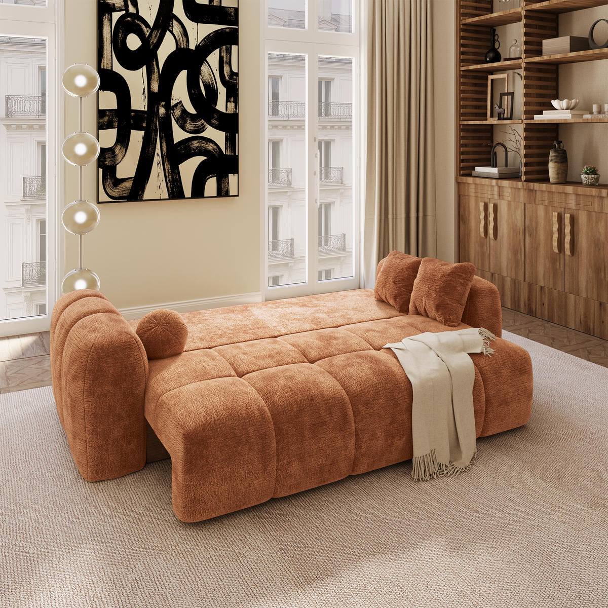 SCHLAFSOFA mit Stauraum SKY Geprägter Samt Terrakotta 260cm - Dunkelorange/Terracotta, Textil (260/75/100cm) - Premium Interiors
