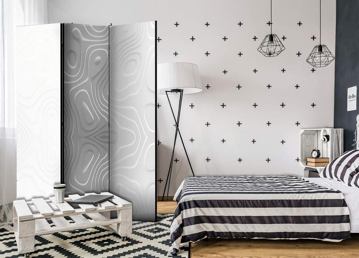 PARAVENT Einseitig Bedruckter 3-tlg 135x172 cm Moderne Wei e Wellen - Weiß, Holz/Textil (135/172/3cm) - Muralo