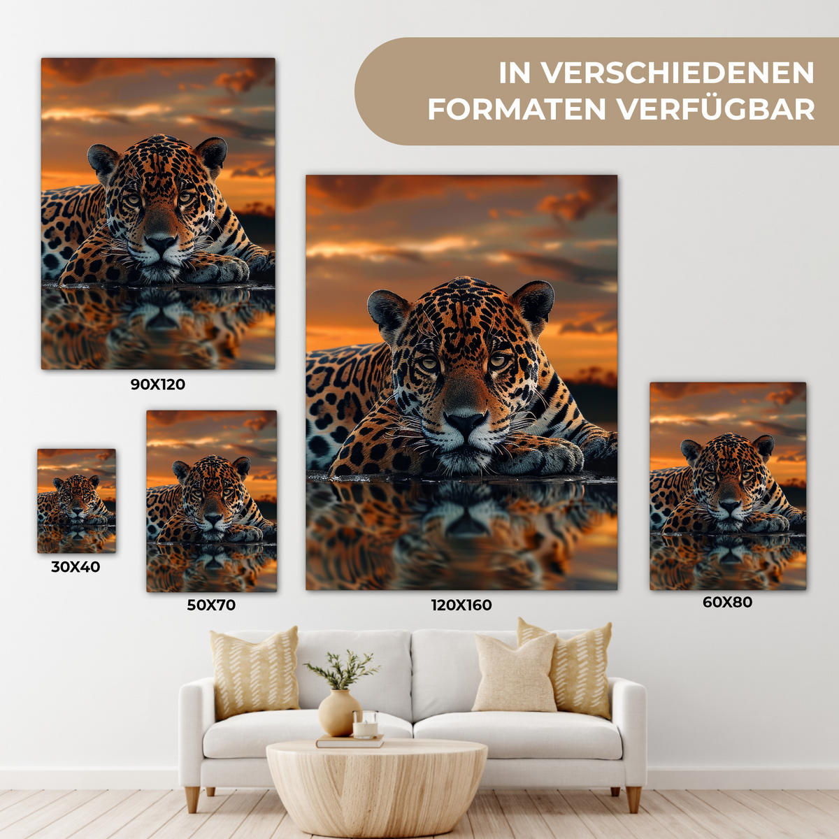 LEINWANDBILD Natur - Leopard - Tier - Sonnenuntergang - Modern 30x40 cm - Orange, Textil (30/40cm) - MuchoWow