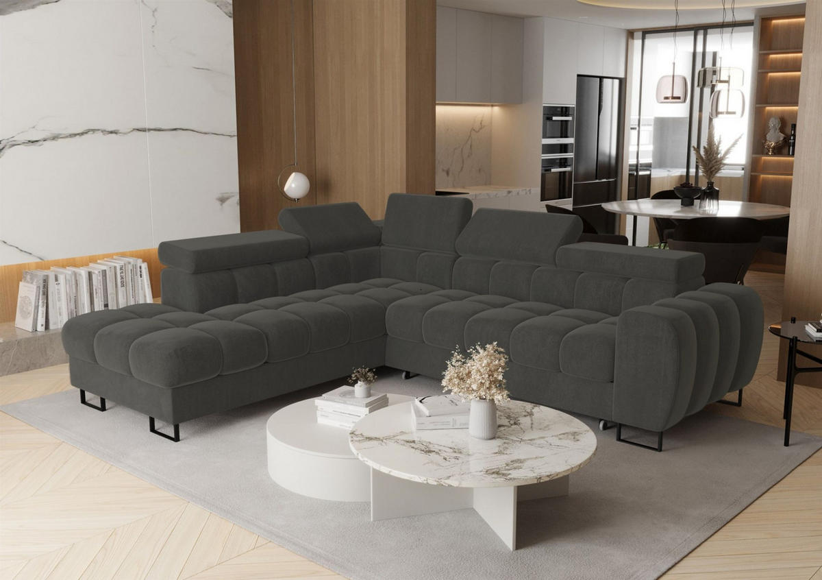 ECKSOFA Bastien Max Mit Schlaffunktion - Grau, Holzwerkstoff/Textil (225/260cm) - Fun Möbel