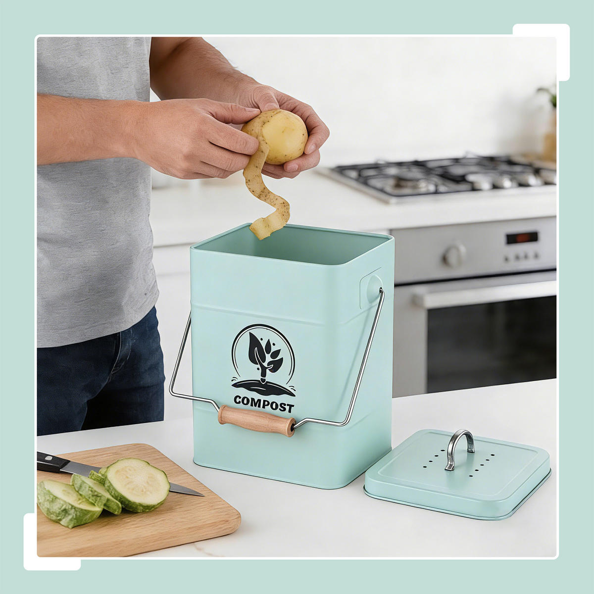 KOMPOSTEIMER - Türkis, Holz/Textil (20.5/25/17.5cm) - Relaxdays