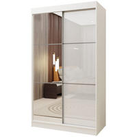 SCHWEBETÜRENSCHRANK VITALE 120/216/61 cm 2-türig mit Spiegel Weiß - Weiß, Holzwerkstoff (120/216/61cm) - MASSENO