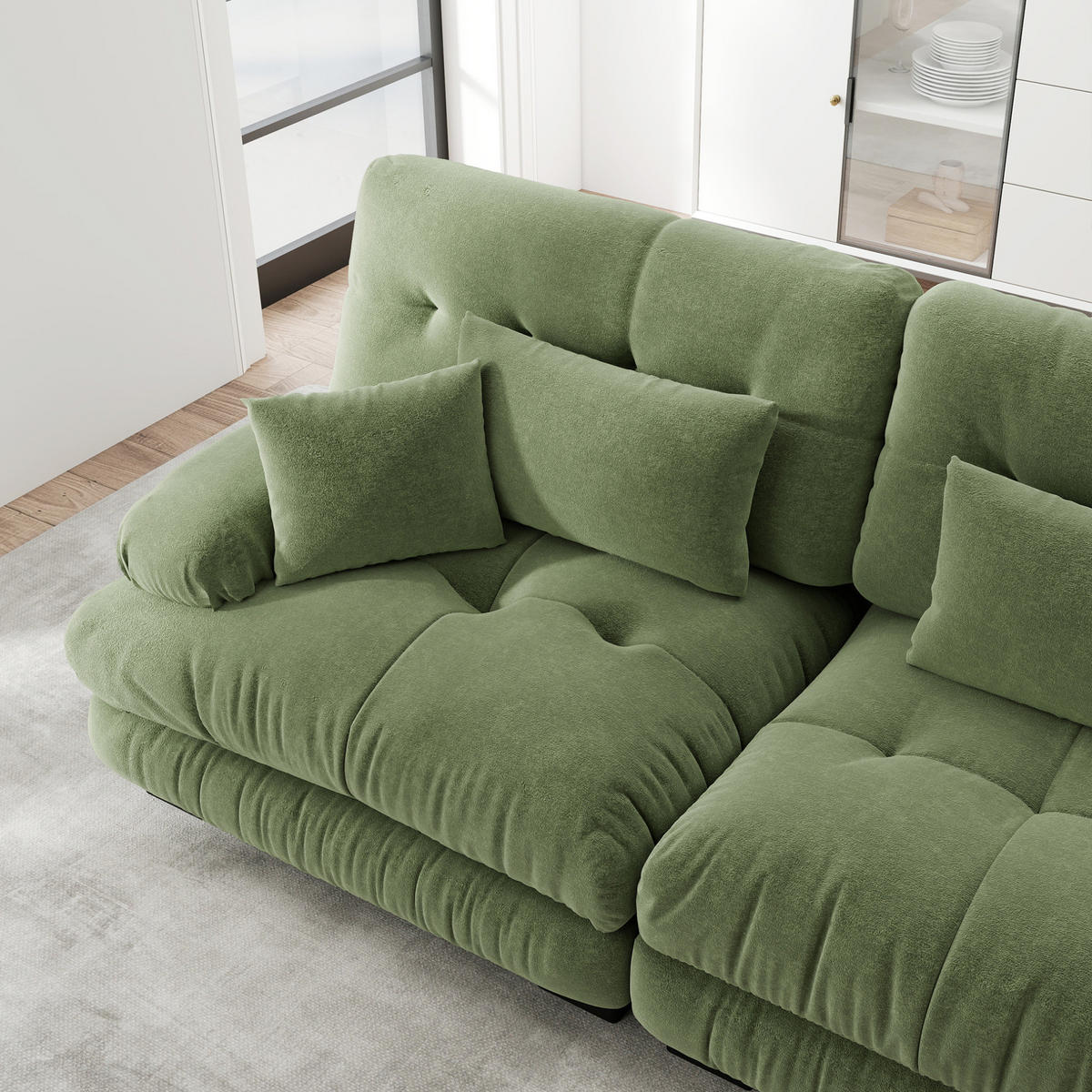 SOFA aus Chenille 220x77x81 cm in Grün mit modularem Design - Grün, Textil (77/81/220cm) - Modfu