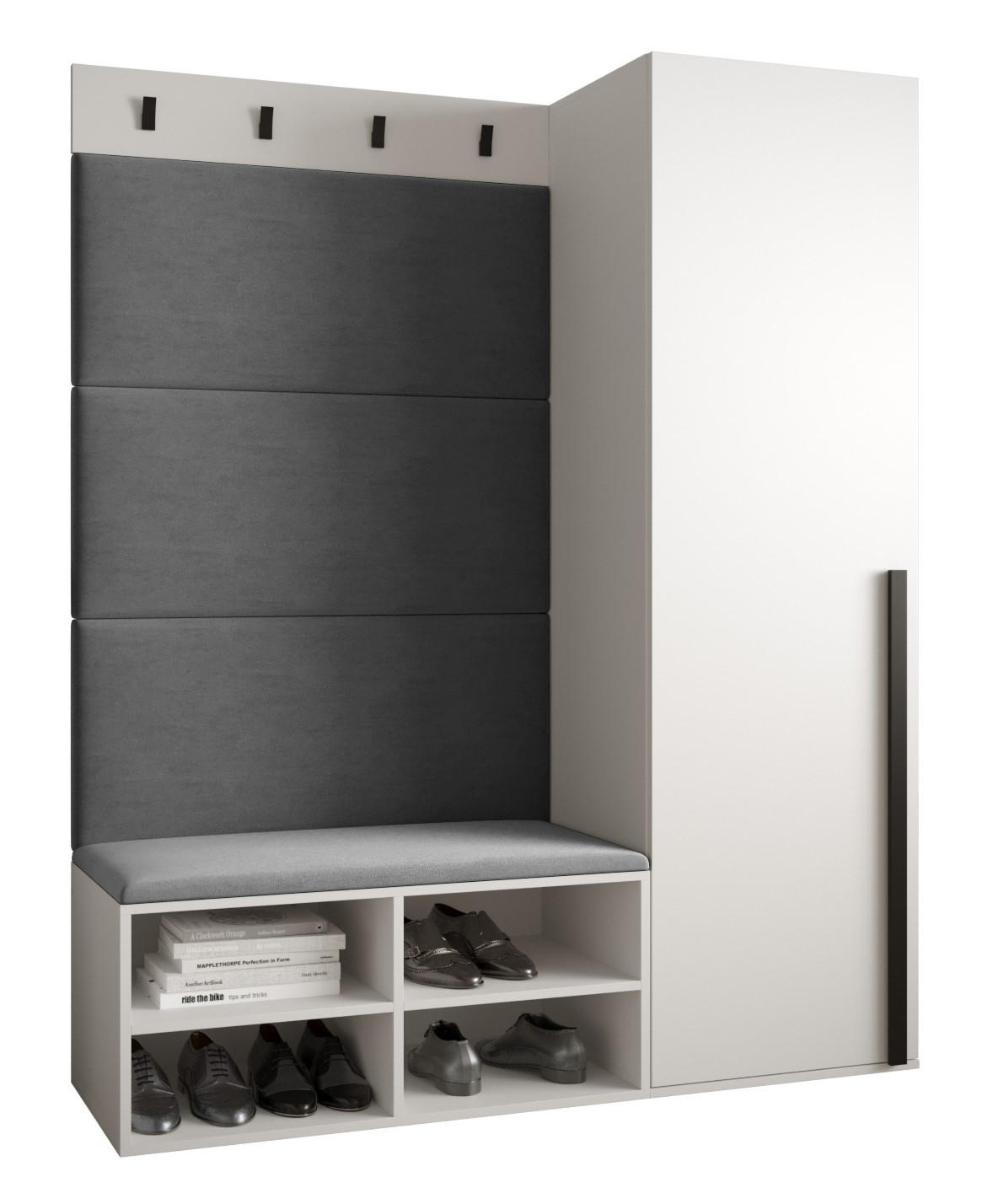 Möbel Kryspol Garderoben-Set Weiß, Grau 134x184x42 cm