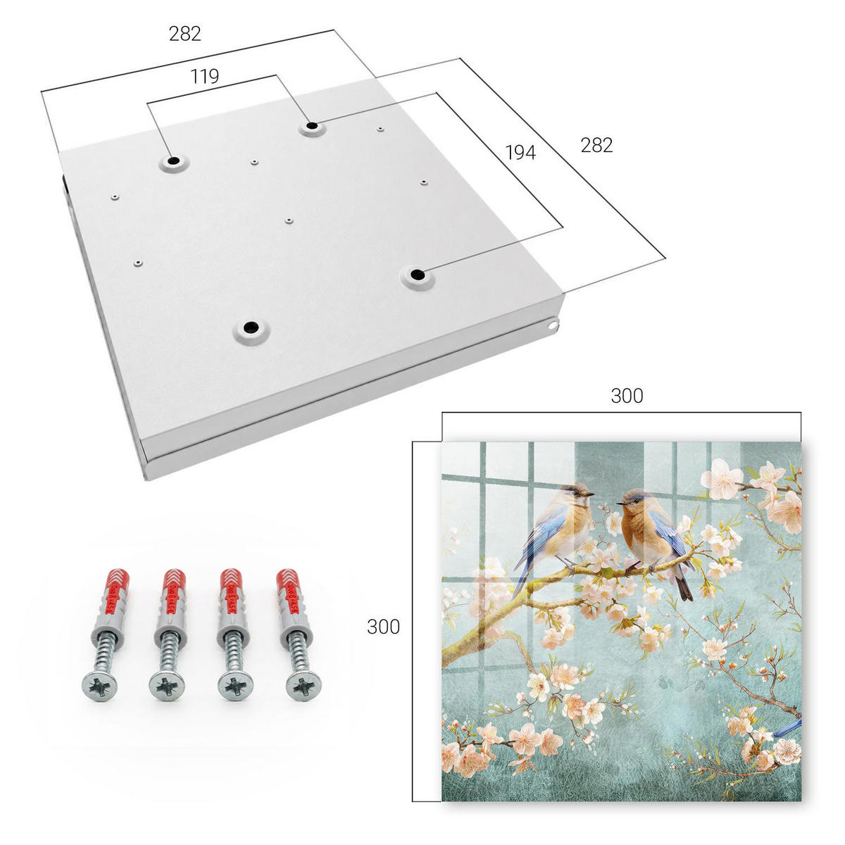 SCHLÜSSELBOX Weiß 30x30 cm – Türöffnung nach rechts - Frühlingsszene - Blau, Metall (30/30/5cm) - TULUP