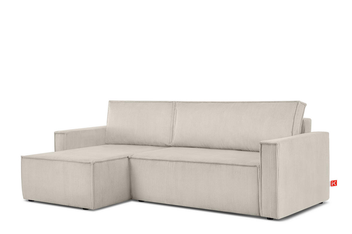 ECKSOFA-LINKS/RECHTS NAPI Schlaffunktion mit Cordbezug, creme - Creme/Schwarz, Textil (246/148cm) - KONSIMO®