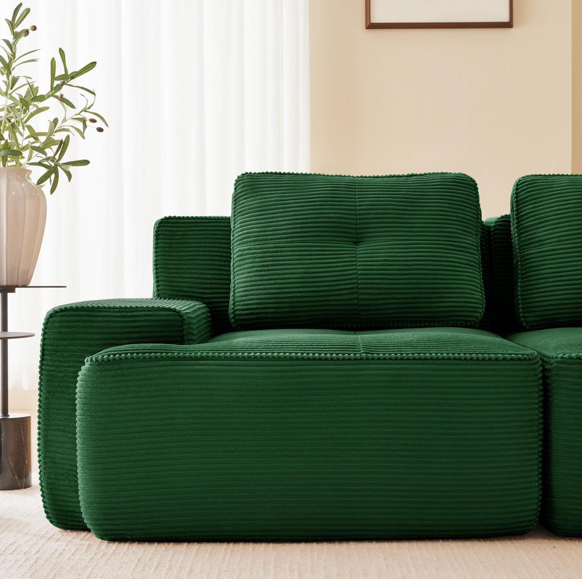 ECKSOFA 4-Sitzer 382/177/69 cm grün aus Cord mit Tiefsitz 74 cm - Grün, Textil (177/382cm) - OKWISH