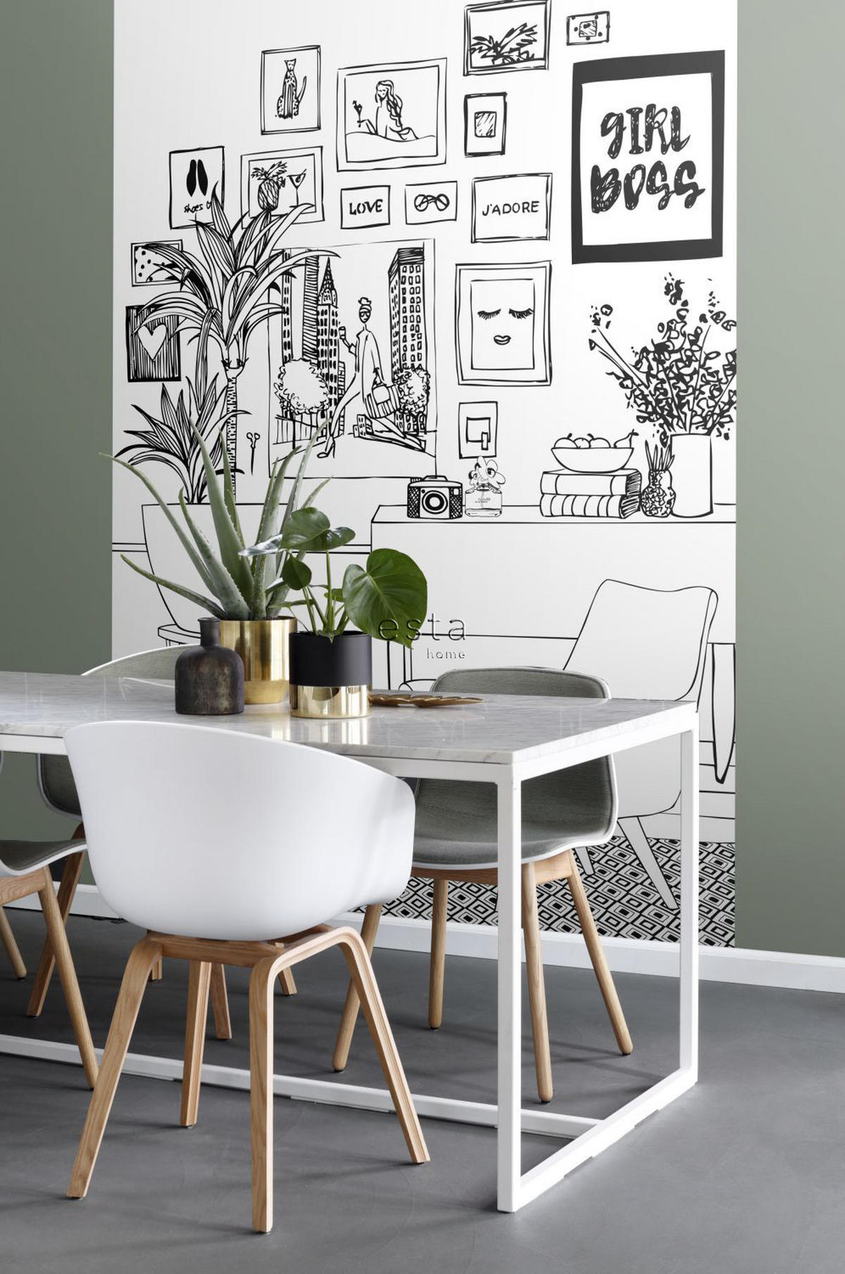 FOTOTAPETE Wohnzimmerzeichnung 186 x 279 cm - Schwarz, Papier (186/279cm) - ESTAhome