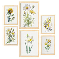 POSTER Set Mit 6 Gelbe Blumen Vollfarbige Natur Und Botanikdrucke Mit Blumenmotiven Auf Reinweißen Hintergründen A3 & A4 Rahmen Aus Hellem Holz - Beige, Papier (29/3cm) - Nacnic
