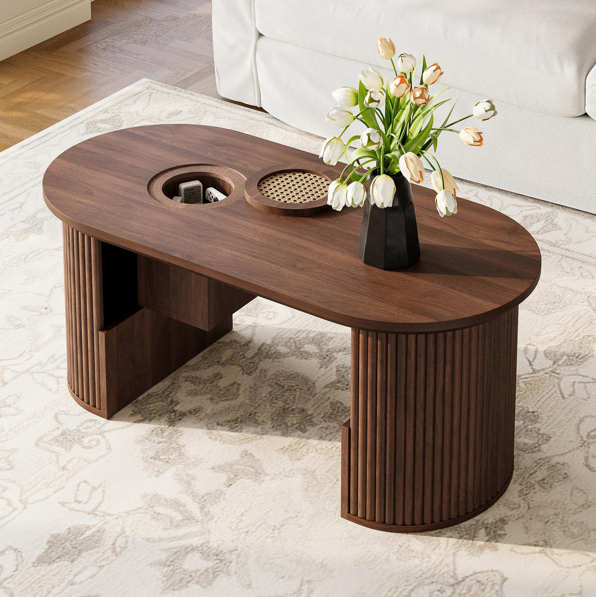 COUCHTISCH aus MDF 105x50x46,5 cm in Nussbaum mit Stauraum - Nussbaumfarben, Holzwerkstoff (105/50/46.5cm) - Modfu