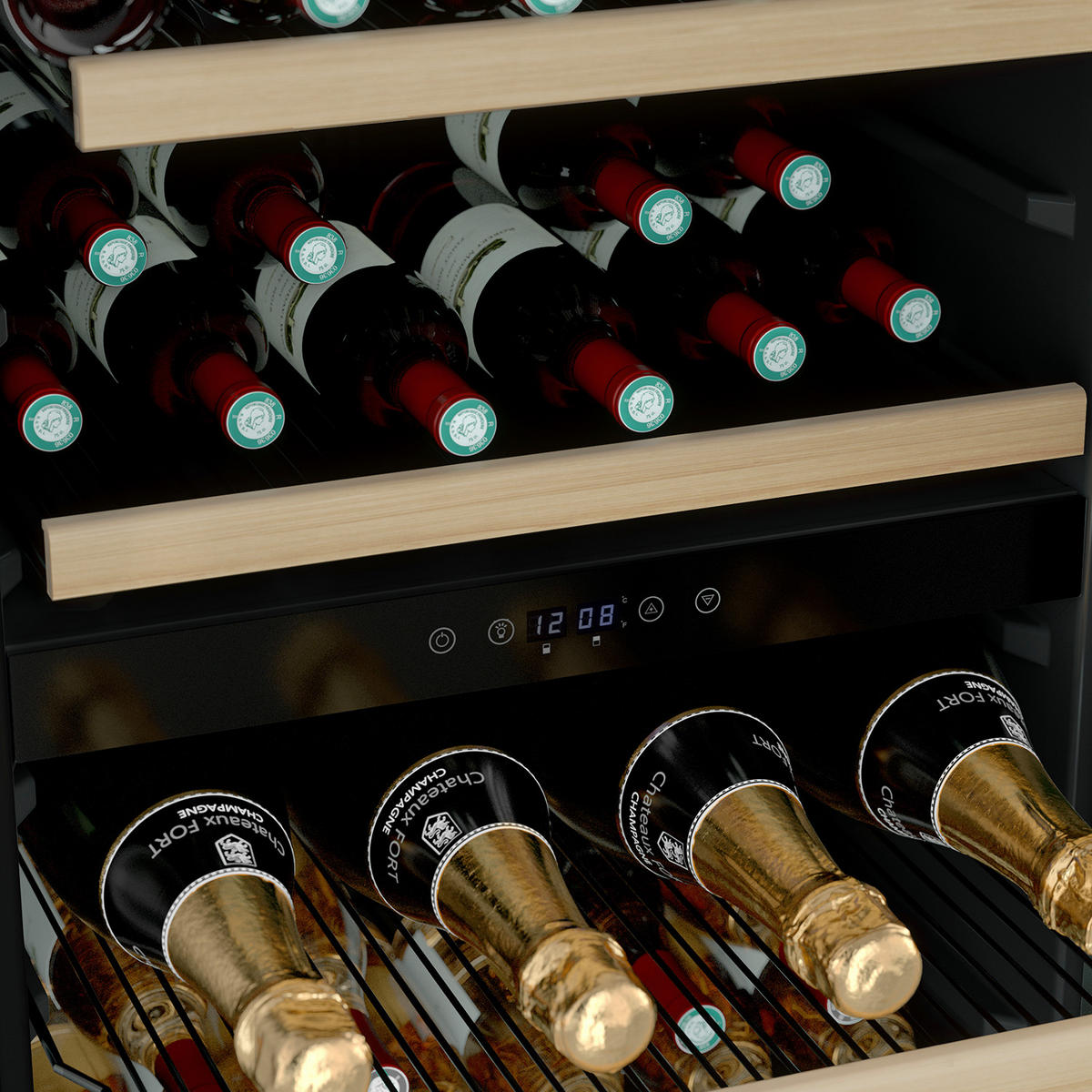 WEINKÜHLSCHRANK CAVCDB91 Schwarz, 91 Flachen, Kapazität 204L, 2 Temperaturzonen, Elegantes Design aus Edelstahl, Anti-UV, LED - Schwarz, Metall (54/124/55cm) - Les Petits Champs
