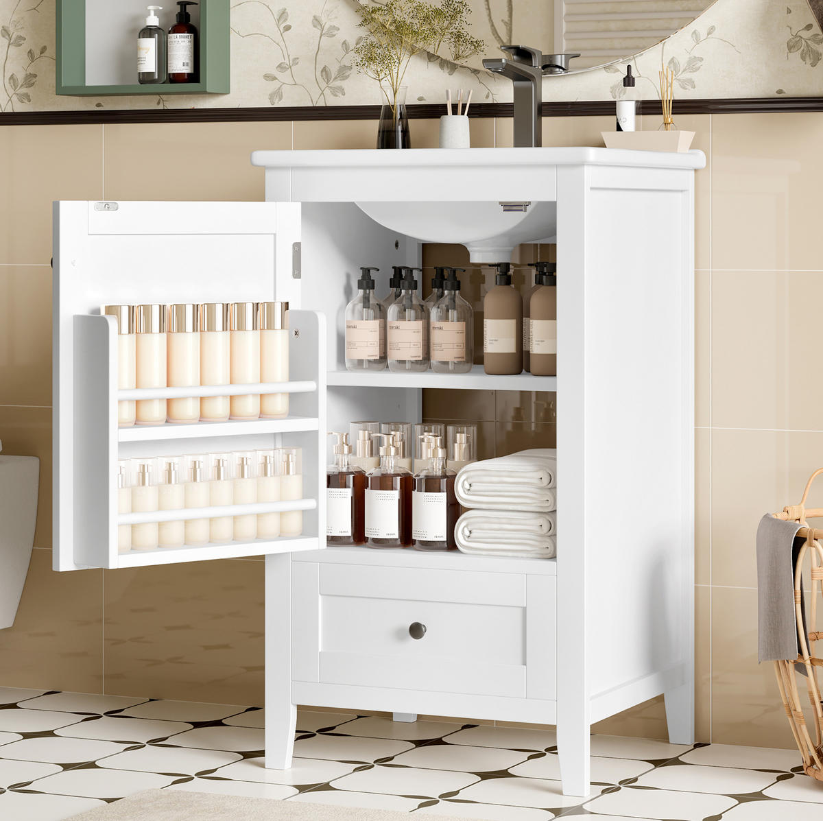 BADSCHRANK mit Keramikwaschbecken 51 x 46 x 85 cm Weiß - Weiß, Holzwerkstoff (46/85/51cm) - Beauniv