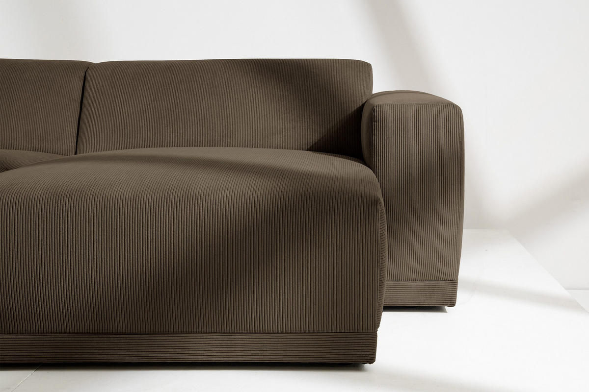 ECKSOFA-RECHTS MUDI in moderner Optik mit hochwertigem Kaltschaum, Cord-Stoff, braun - Schwarz/Braun, Textil (280/160cm) - KONSIMO®