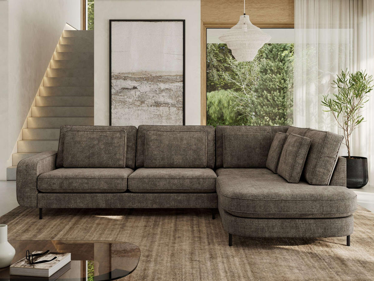 ROHOVÁ SEDAČKA CALENO L - Hnědá hladký senil - Levá Strana - černá/hnědá, kov/textil (317/225cm) - MKS