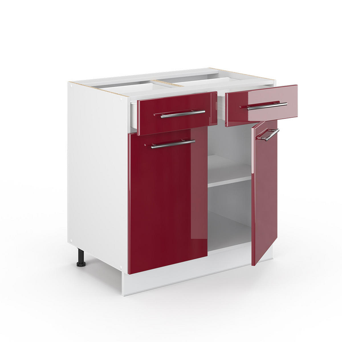 KÜCHENUNTERSCHRANK Fame-Line Bordeaux Hochglanz 80 cm, AP Marmor - Bordeaux/Weiß, Holzwerkstoff (80/82/60cm) - Vicco