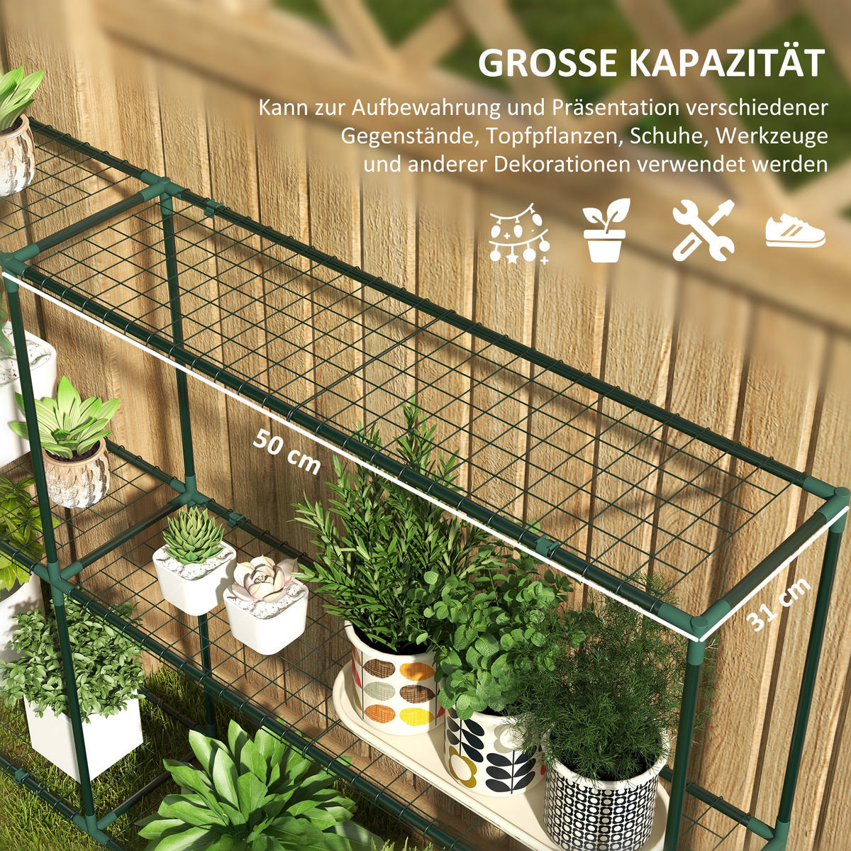 PFLANZENREGAL, Metall, Dunkelgrün - Dunkelgrün, Metall (30/114/222cm) - Outsunny