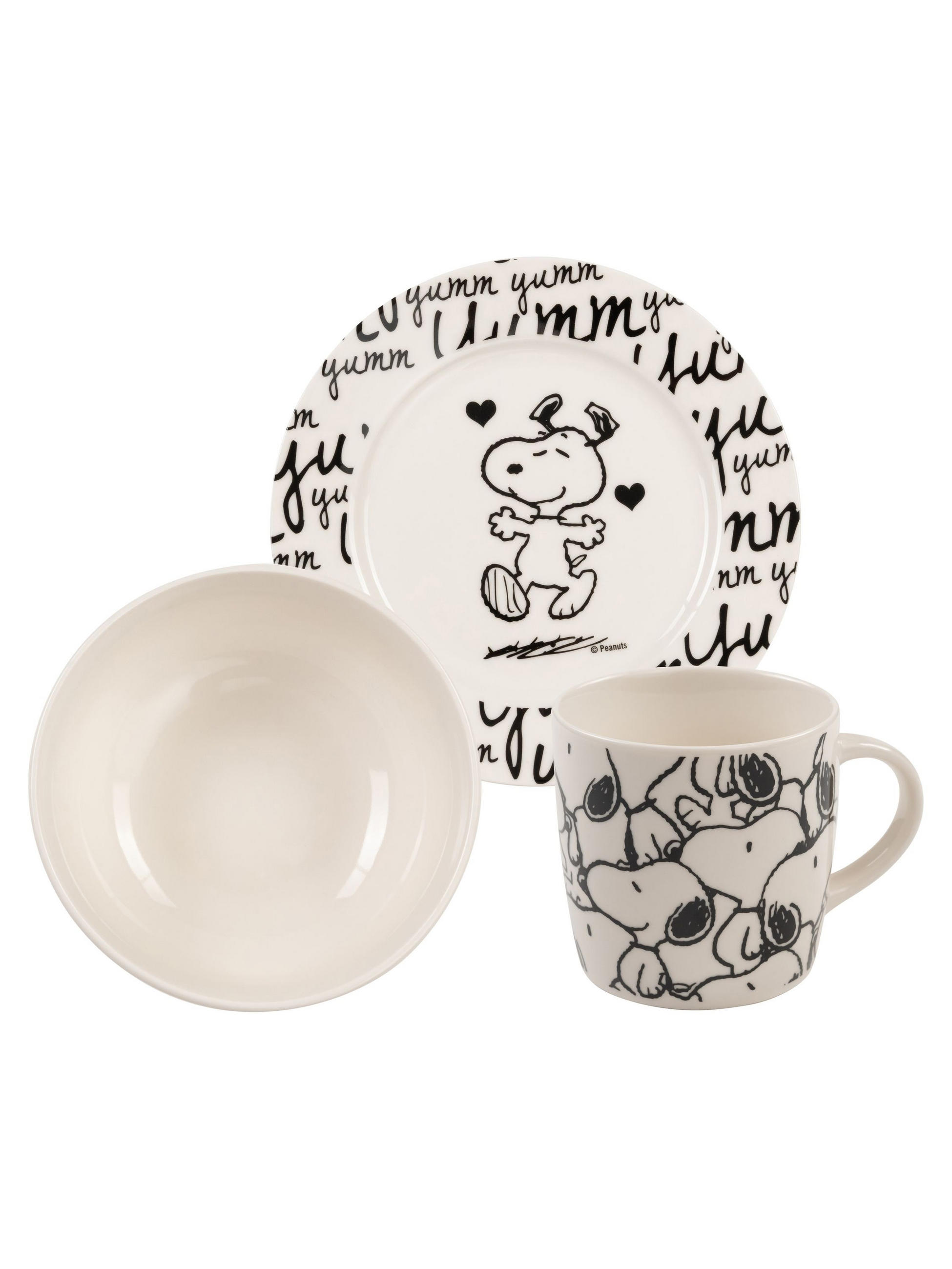 FRÜHSTÜCKSSET The Peanuts Snoopy Weiß/Schwarz 3-teilig - Multicolor, Keramik (23.8/11.2/23.3cm) - United Labels