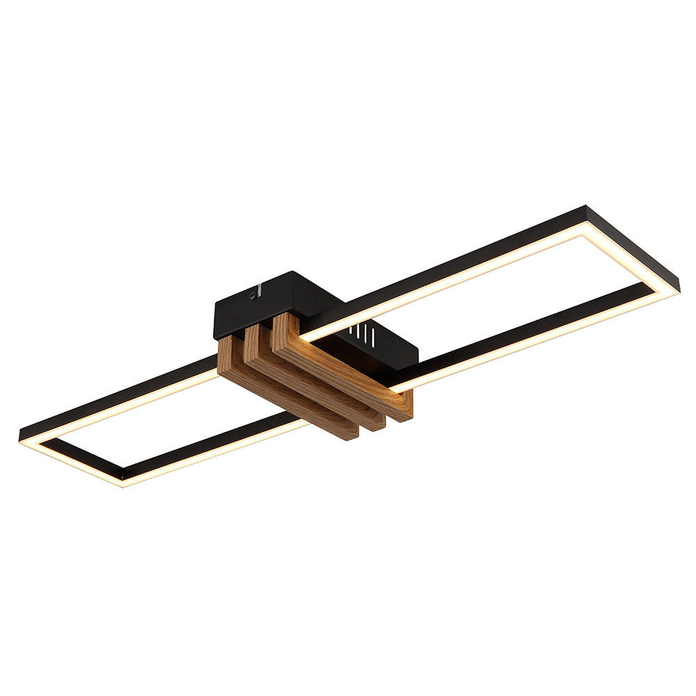 LED DECKENLEUCHTE Holzoptik Schwarz Matt - Schwarz, Metall (60/16.8/6.6cm) - Globo Lighting