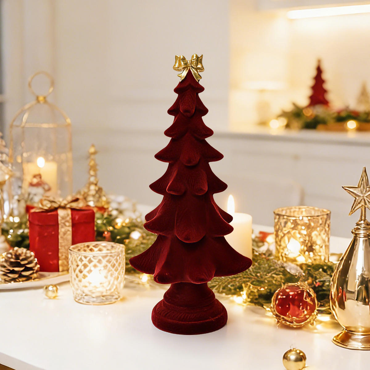 TISCH Weihnachtsbaum HTHD0181 - Rot, Kunststoff (15/42/19cm) - Hometopia
