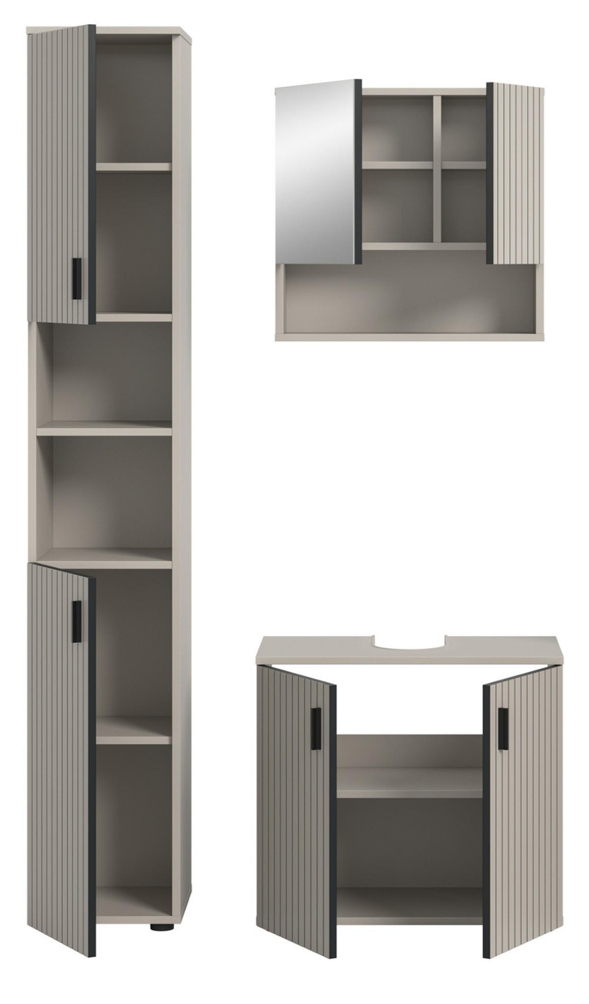 BADMÖBEL-SET Kaschmir 3-teilig 105 cm, Komplettset in modernem Design - Kaschmir/Schwarz, Glas/Holzwerkstoff (105/192/30cm) - Inn.Furn