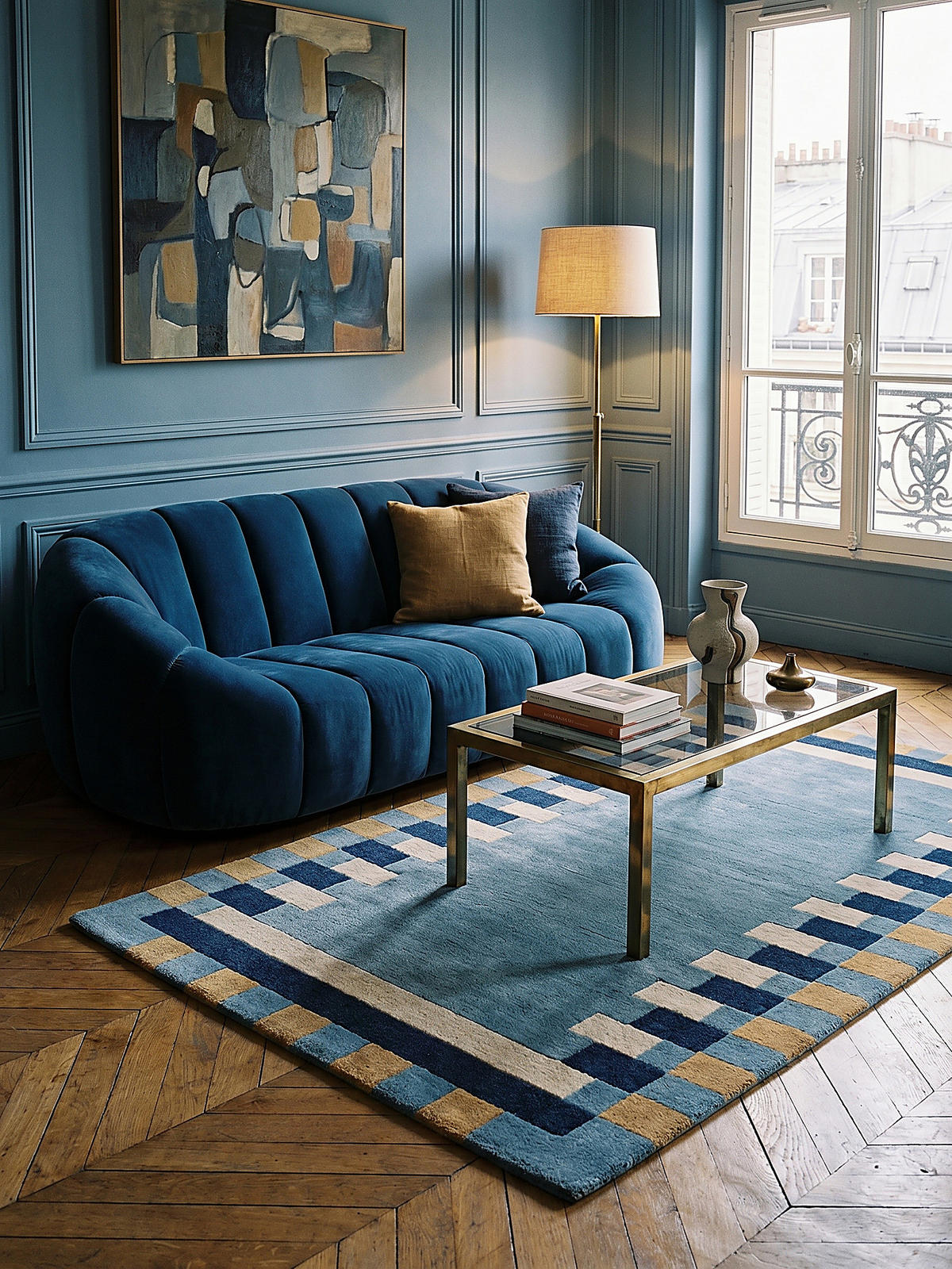 WOLLTEPPICH WENSUM, geometrisch, Blau-Gelb, 60 x 230 cm - Blau, Textil (60/230cm) - KADIMA DESIGN