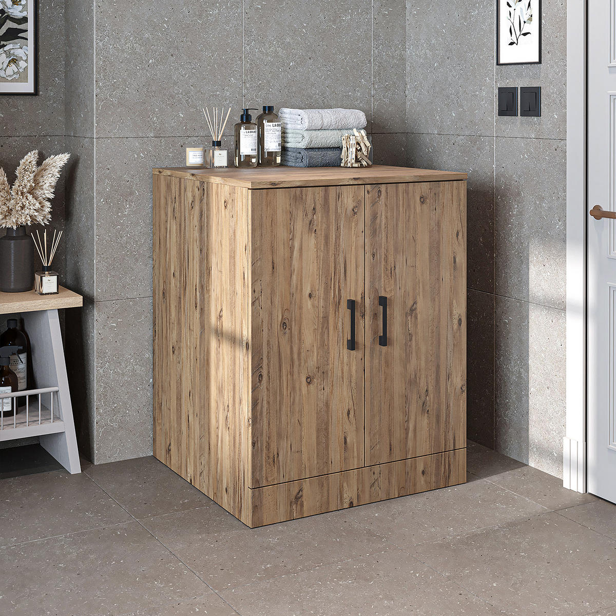 WASCHMASCHINENSCHRANK Atlantic II 70cm Breit, 90cm Hoch - Eichefarben, Holzwerkstoff (70/90/69cm)