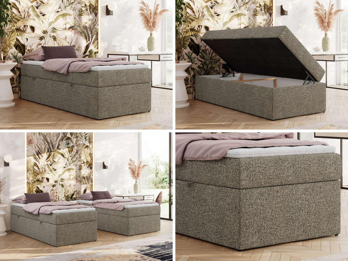 BOXBETT ZERO 90/200 - Grau Struktur - H3 - Topper T25 - Grau, Textil (90/200cm) - MKS