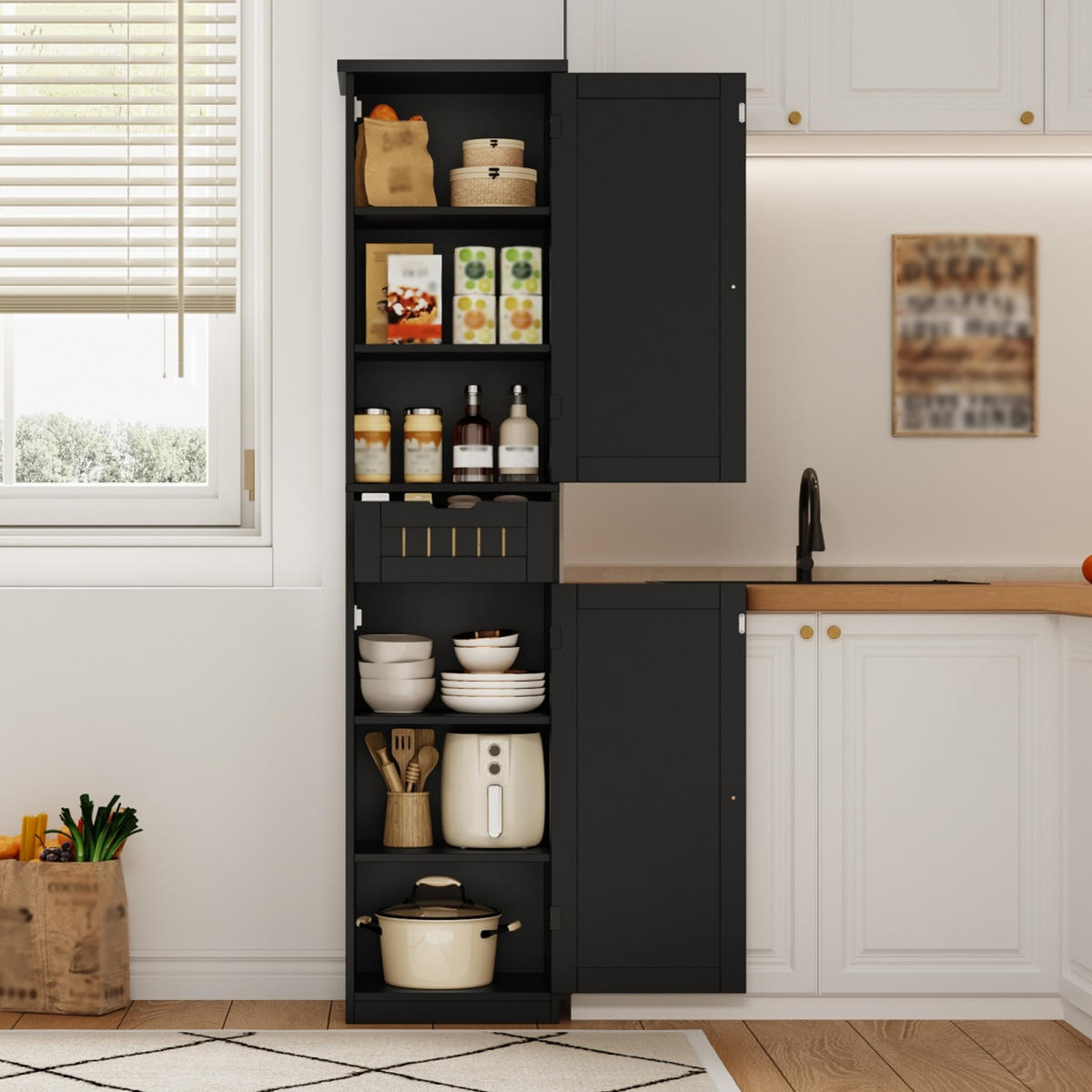 GESCHIRRSCHRANK 170 cm MDF Schwarz mit 2 Türen und verstellbaren Böden - Schwarz, Holzwerkstoff (30/170/40cm) - Korfee