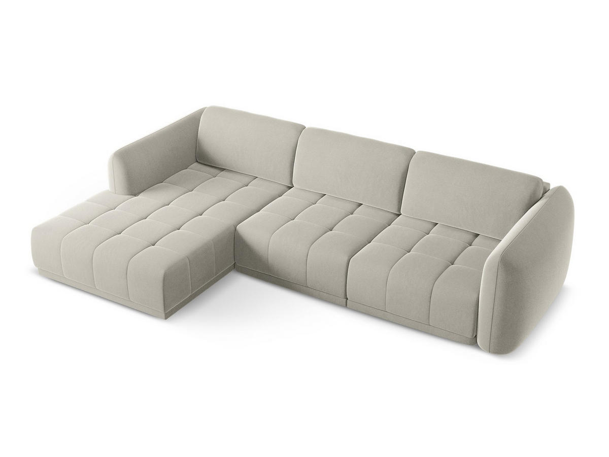 ECKSOFA Links Samt Stoff Creme - Perlmutt/Creme, Kunststoff/Textil (170/290cm) - Makamii