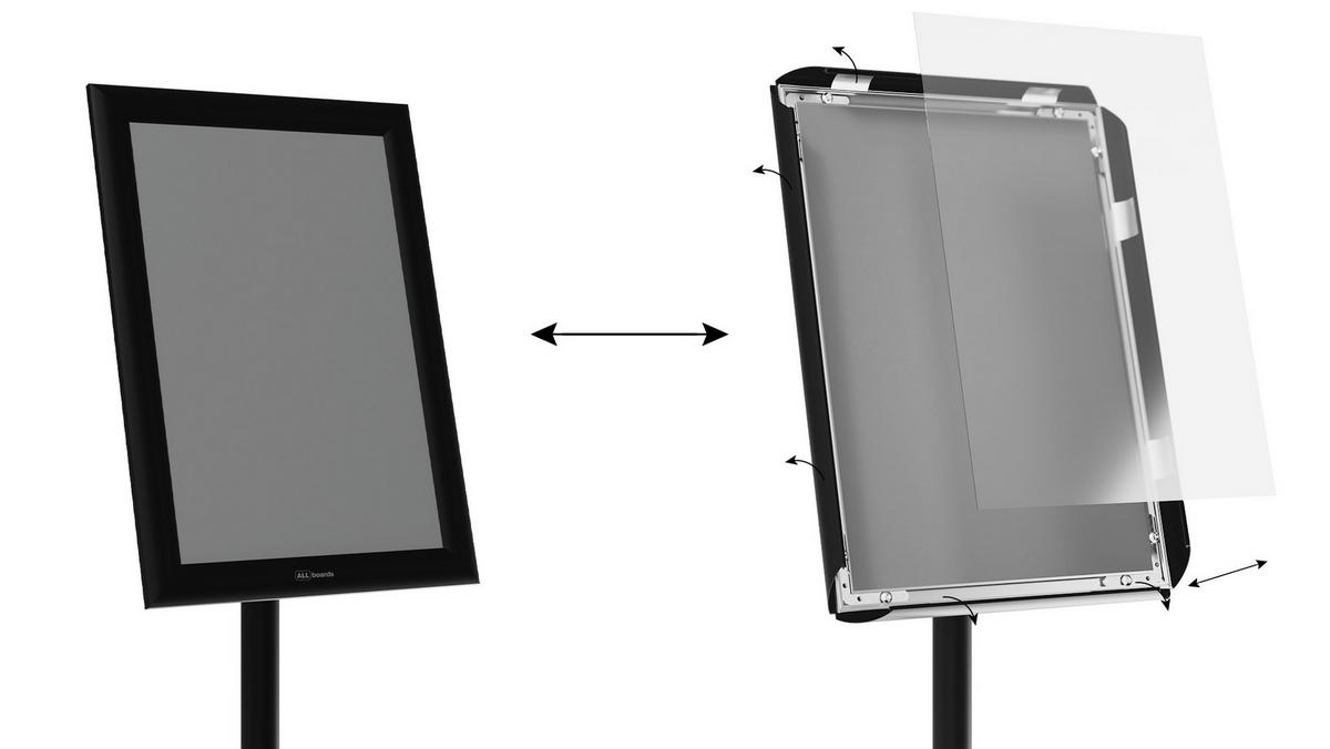 INFORMATIONSSTÄNDER A4, mit schwarzem Aluminiumrahmen - Schwarz, Metall (24/24/108cm) - ALLboards
