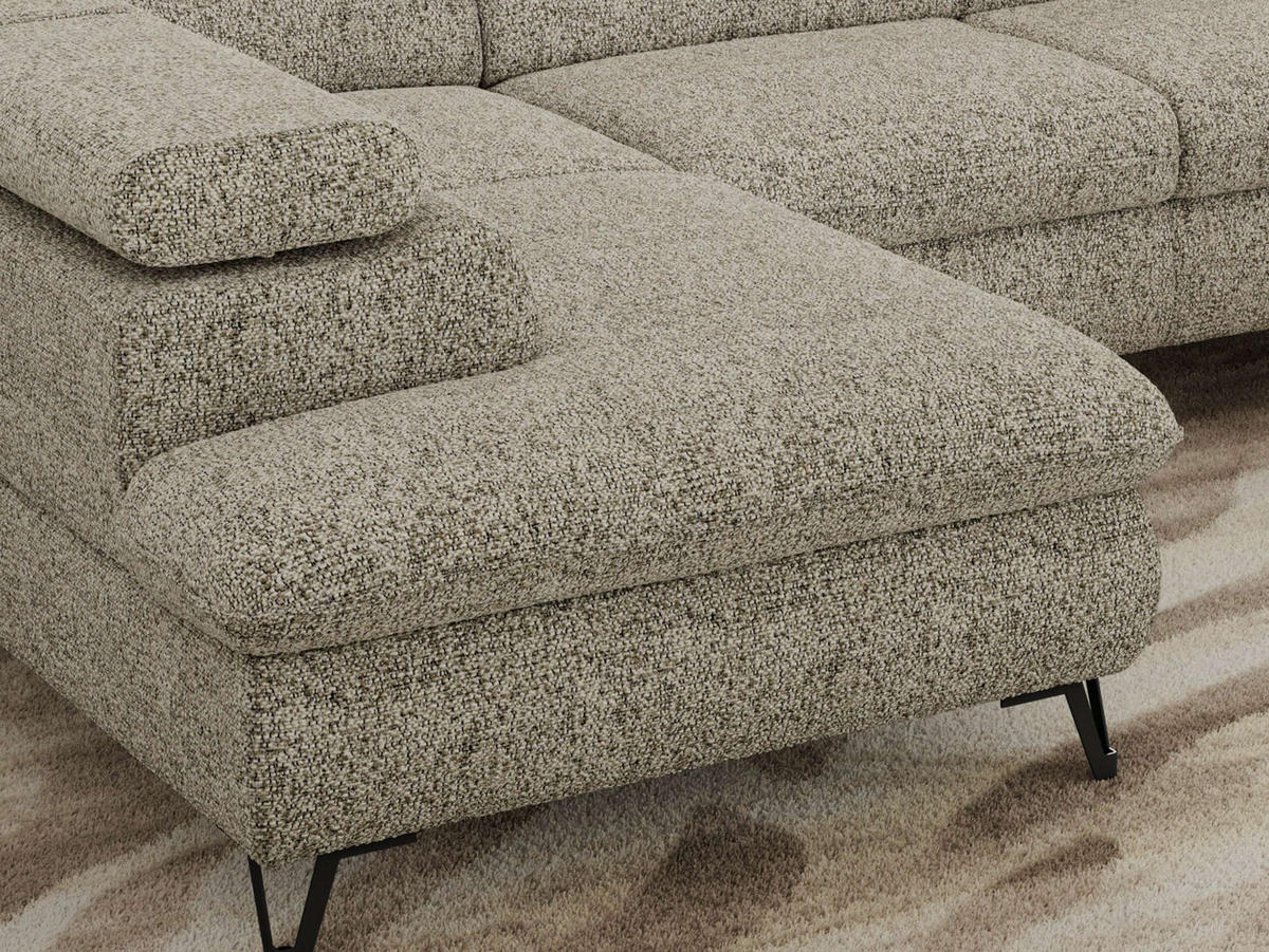 WOHNLANDSCHAFT PABLO U Strukture Beige mit Topper Visco - Beige/Schwarz, Textil/Metall (346/76/208cm) - MKS