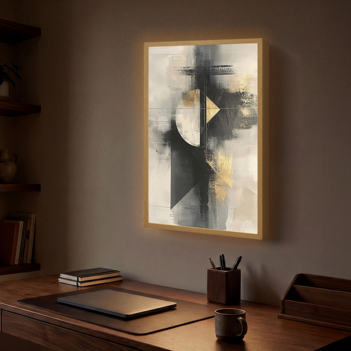 NÁSTĚNNÁ LAMPA S AKUMULÁTOREM Abstraktní - černá - barva - moderní 40x60 cm - šedá, kompozitní dřevo (40/60/8cm) - OnlyWow