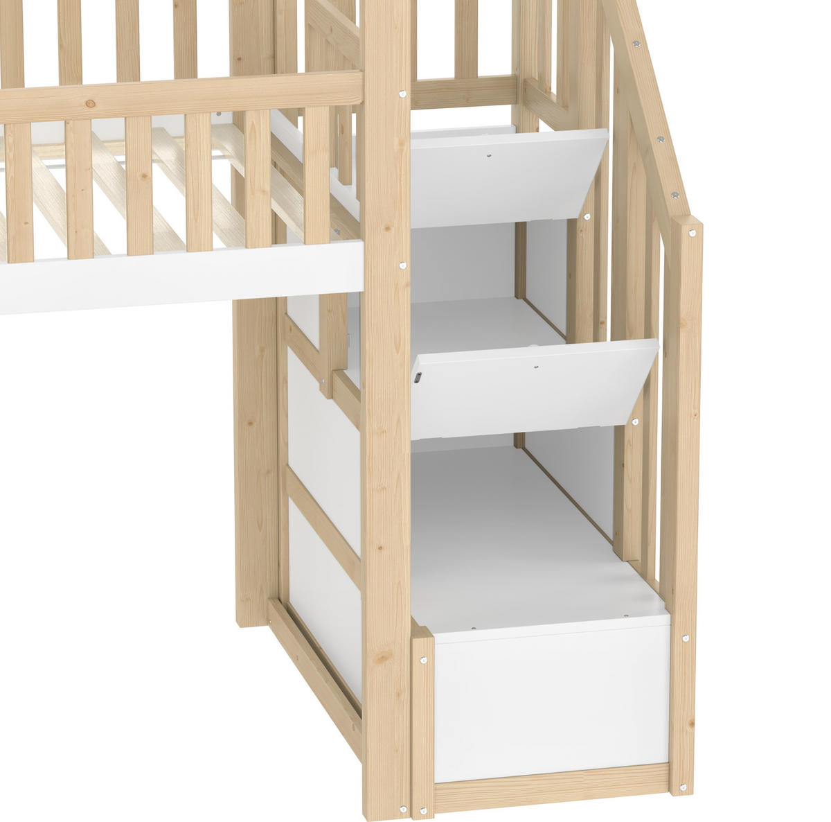 HAUSBETT 90/200 cm Natur/Weiß aus Holz mit Rutsche - Naturfarben, Holzwerkstoff (90/200cm) - OKMYHOME