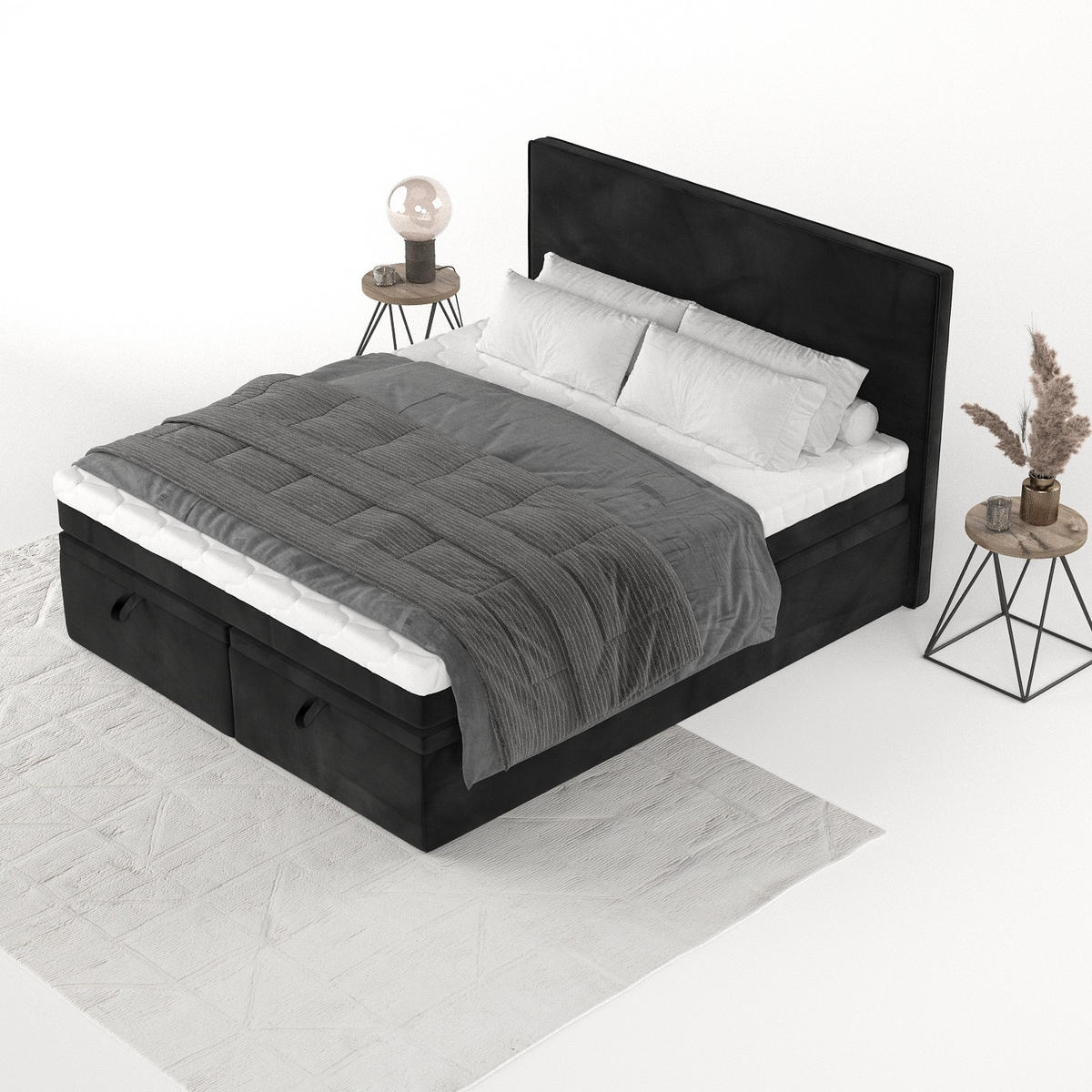 BOXBETT Zalla 200/200 cm Schwarz im Kronos Stoff - Schwarz, Holz/Holzwerkstoff (200/200cm) - AltaBeds