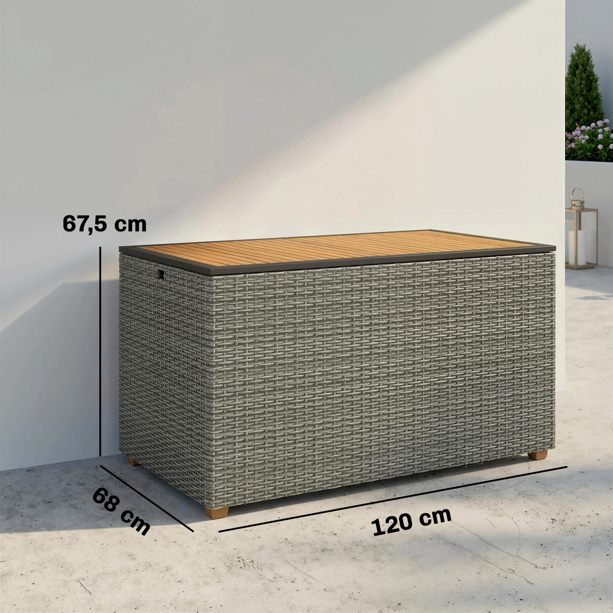 AUFBEWAHRUNGSBOX aus Akazienholz & PE-Rattan, Dunkelgrau - Dunkelgrau, Holz (68/67.5/120cm) - Outsunny