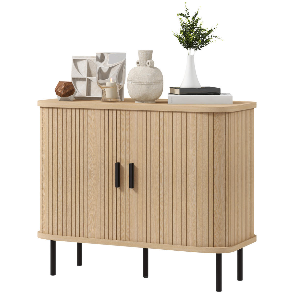 SIDEBOARD Eiche-Nachbildung und Schwarz, Schiebetüren, 90/40/75 cm - Eichefarben, Holz (90/75/40cm) - PANGIVO