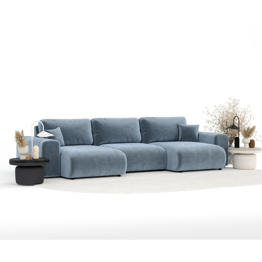 Thumbnail - Maison de Reve Panoramasofa, Blaugrau, Textil, 6-Sitzer, Füllung: Silikon, U-Form, Rundrohr, 325x79x144 cm, Oeko-Tex® St...