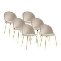 STUHL 6er-Set - Samt & Goldfarbenes Metall - Beige - MELBOURNE - Beige, Textil (55/77/50cm) - Vente-Unique