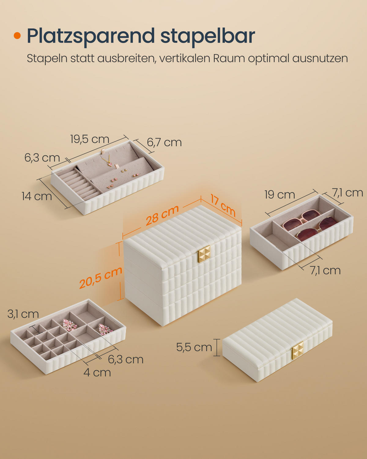 SCHMUCKAUFBEWAHRUNG Anah - Weiß, Leder (17/21/28cm) - SONGMICS HOME