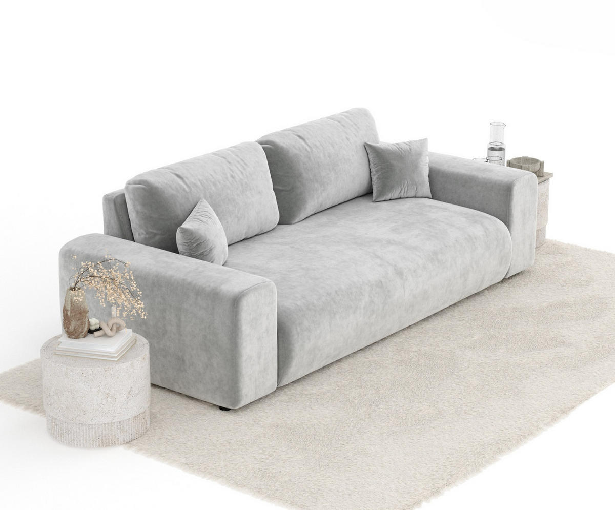 3-SITZER-SOFA Zanzibar Hellgrau Samtstoff - Hellgrau/Schwarz, Holz/Holzwerkstoff (213/79/108cm) - Maison de Reve